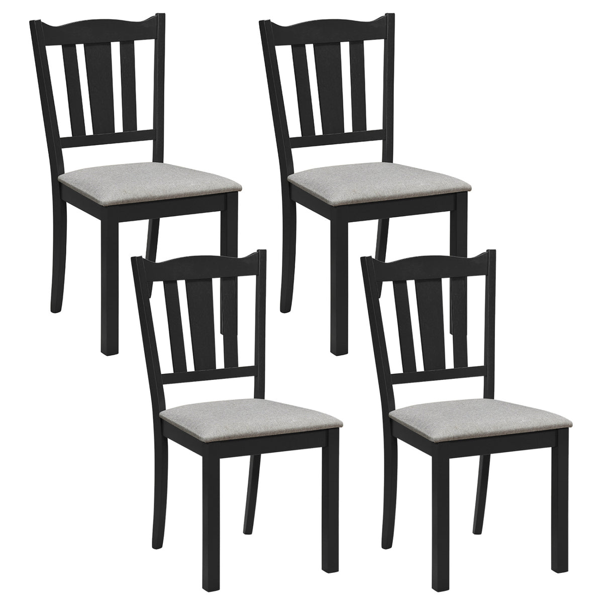 Set of 4 Wooden Dining Chair with Hollow Back and Soft-padded Cushion-Black