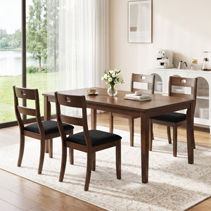 Set of 4 Wooden Dining Chairs with Padded Seats and Rubber Wood Frame-Walnut