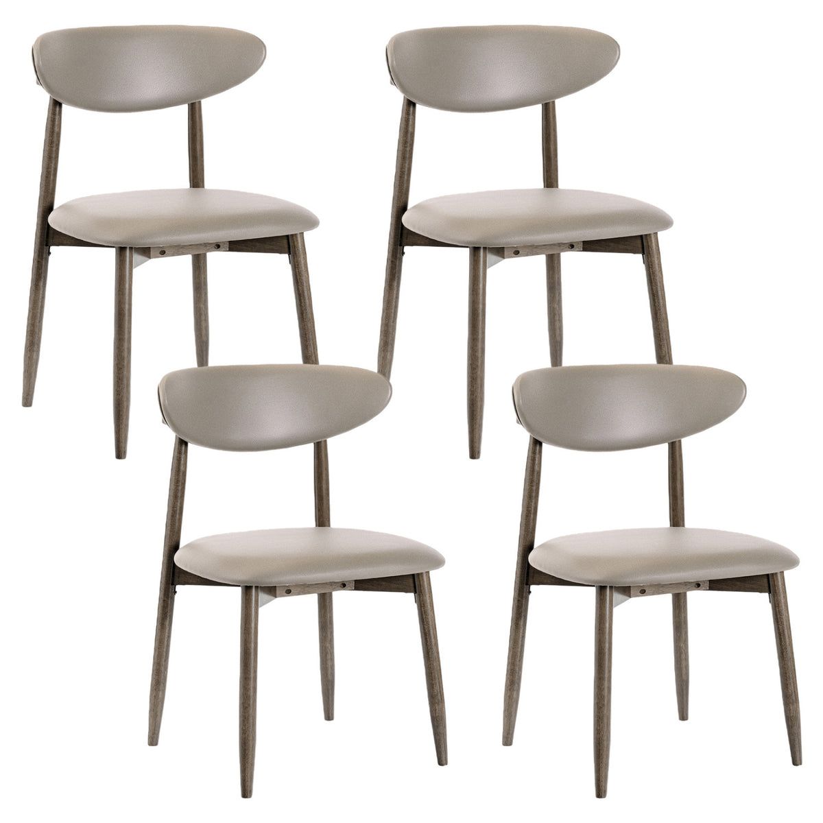 Set of 4 Wooden Modern Upholstered Dining Chairs with Curved Backrest-Gray
