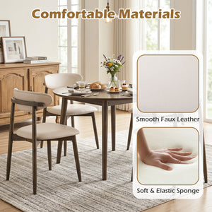 Set of 4 Wooden Modern Upholstered Dining Chairs with Curved Backrest-Beige