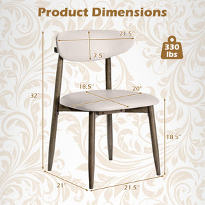 Set of 4 Wooden Modern Upholstered Dining Chairs with Curved Backrest-Beige