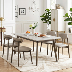 Set of 4 Wooden Modern Upholstered Dining Chairs with Curved Backrest-Gray