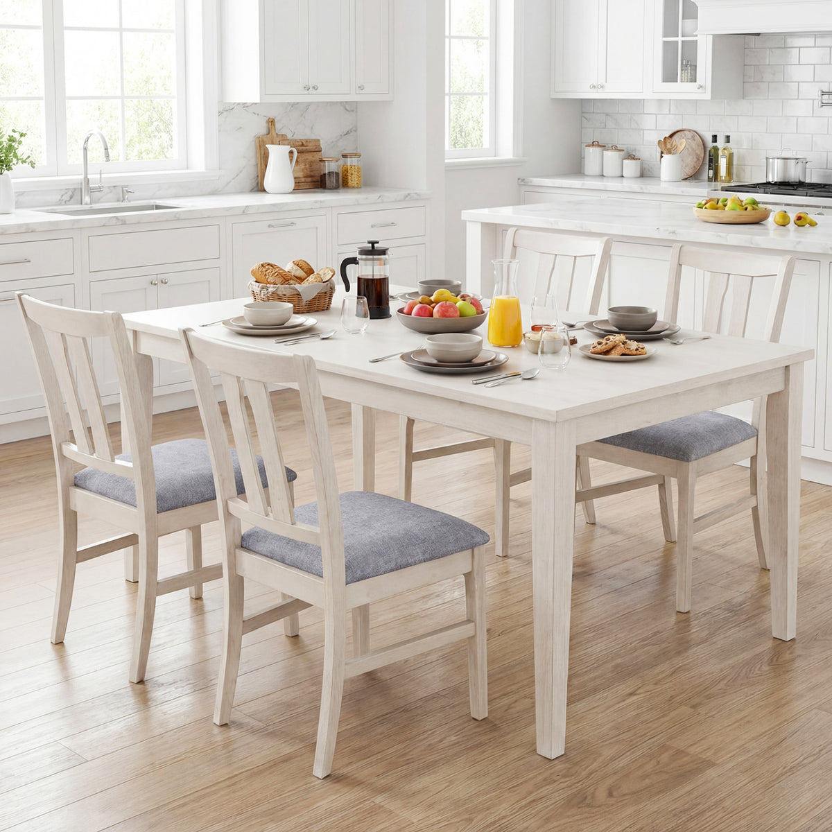Set of 4 Wooden Upholstered Dining Chairs with High Curved Back-Gray