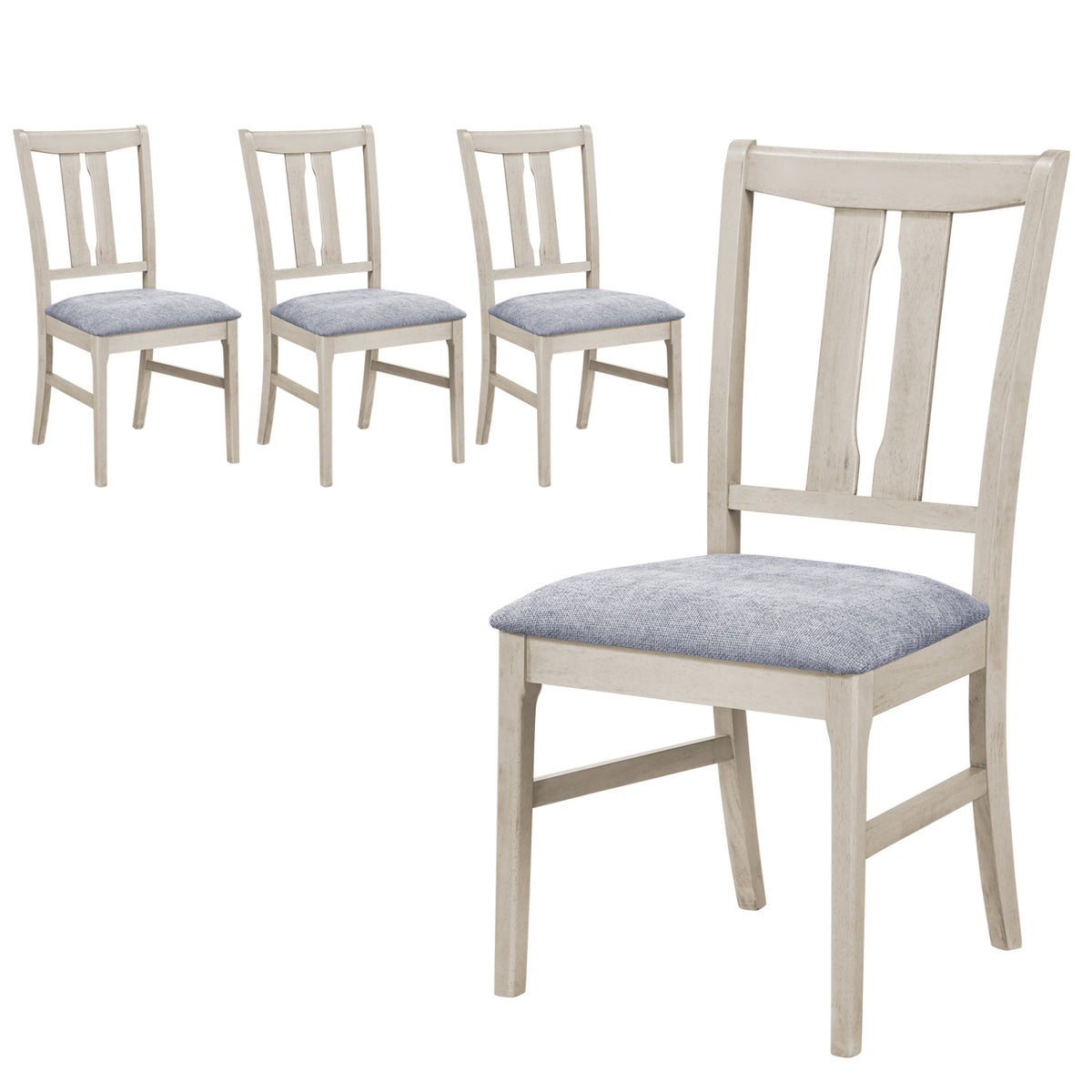 Set of 4 Wooden Upholstered Dining Chairs with High Curved Back-Gray