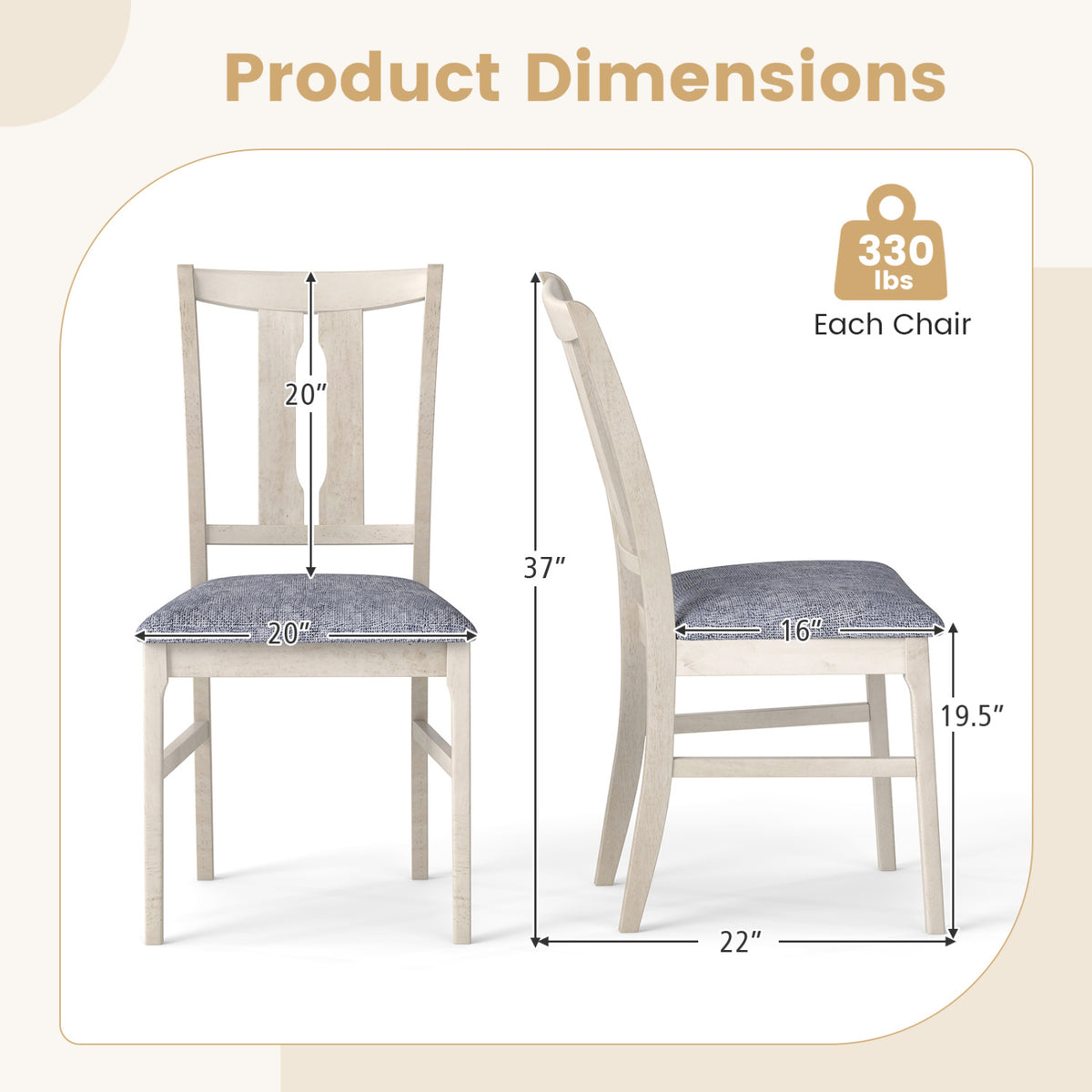 Set of 4 Wooden Upholstered Dining Chairs with High Curved Back-Gray