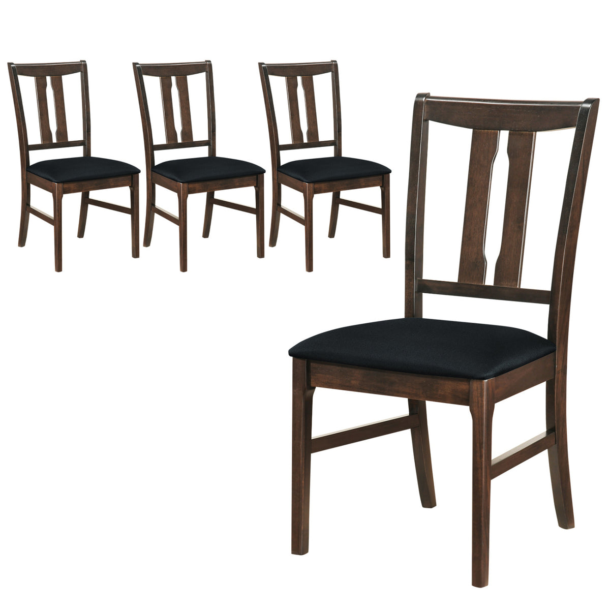 Set of 4 Wooden Upholstered Dining Chairs with High Curved Back-Walnut