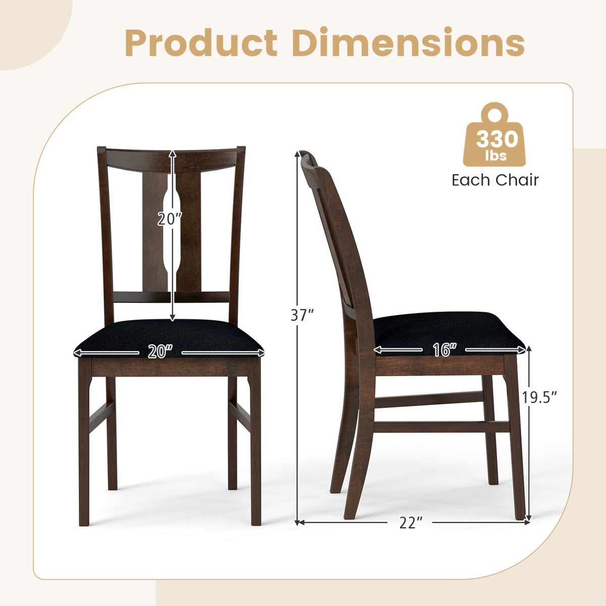 Set of 4 Wooden Upholstered Dining Chairs with High Curved Back-Walnut