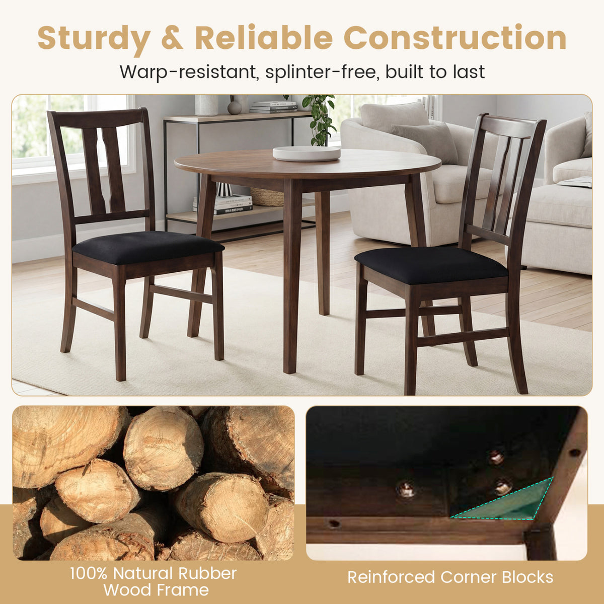 Set of 4 Wooden Upholstered Dining Chairs with High Curved Back-Walnut
