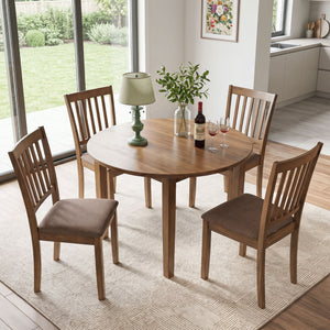 Set of 4 Wooden Upholstered Dining Chairs with Rubber Wood Frame-Brown
