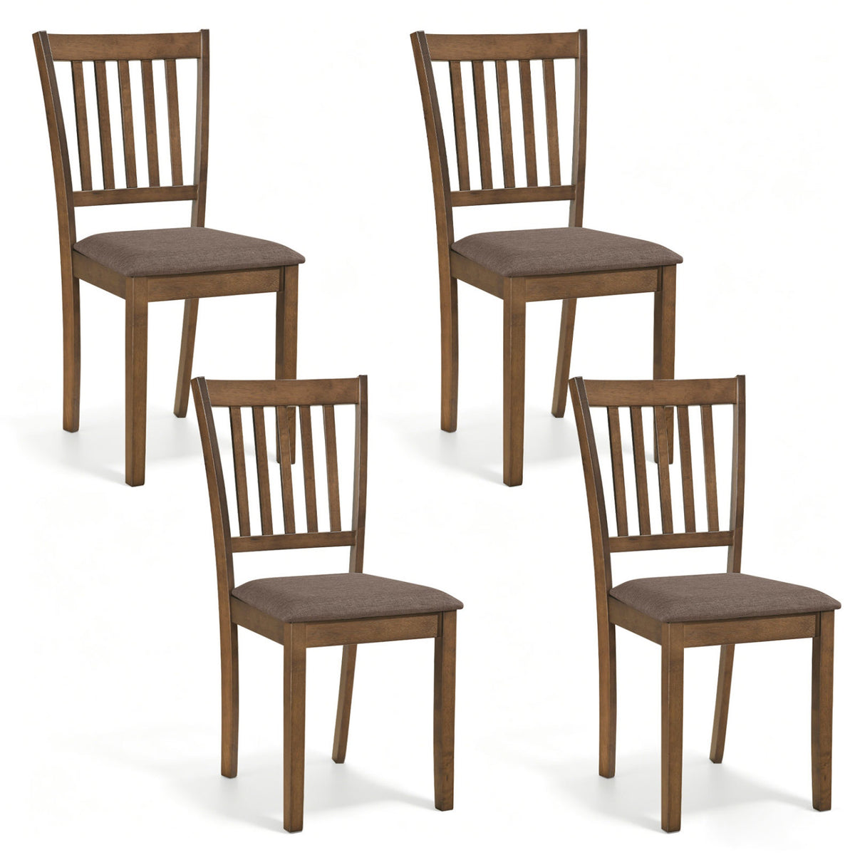 Set of 4 Wooden Upholstered Dining Chairs with Rubber Wood Frame-Brown