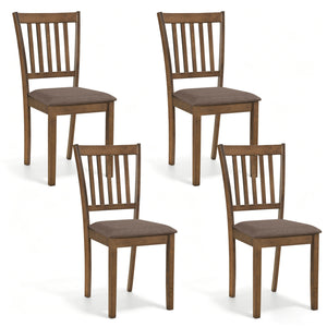 Set of 4 Wooden Upholstered Dining Chairs with Rubber Wood Frame-Brown