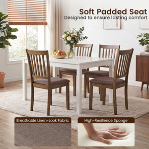 Set of 4 Wooden Upholstered Dining Chairs with Rubber Wood Frame-Brown