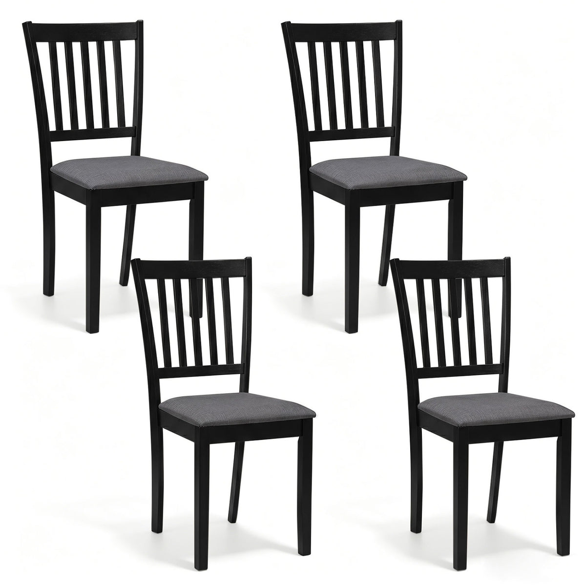 Set of 4 Wooden Upholstered Dining Chairs with Rubber Wood Frame-Black