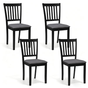Set of 4 Wooden Upholstered Dining Chairs with Rubber Wood Frame-Black