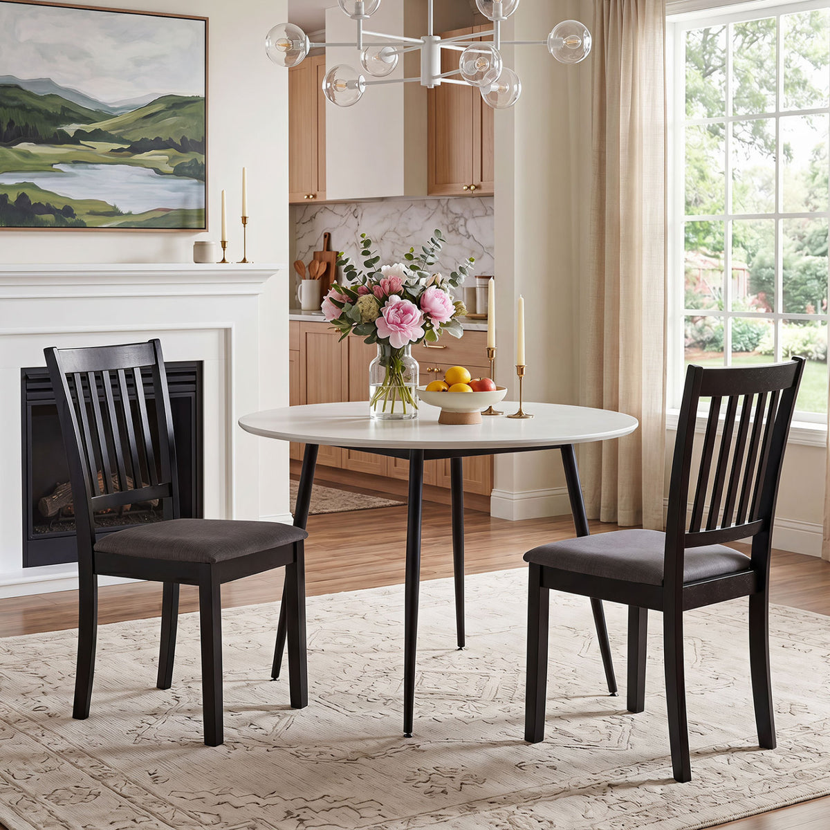 Set of 4 Wooden Upholstered Dining Chairs with Rubber Wood Frame-Black