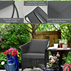 Set of 6 Deep Seat Chair Cushion Pads Set with Rope Belts for Indoor and Outdoor-Gray