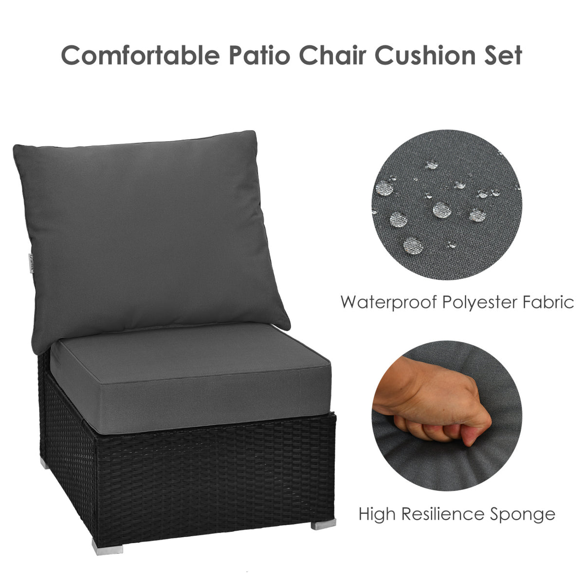 Set of 6 Deep Seat Chair Cushion Pads Set with Rope Belts for Indoor and Outdoor-Gray