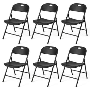 Set of 6 Foldable Plastic Chairs with Ergonomic Backrest-Black