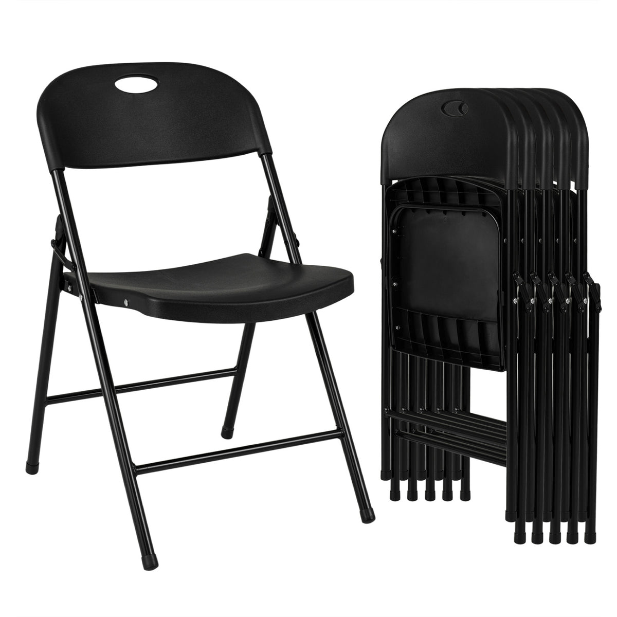 Set of 6 Foldable Plastic Chairs with Ergonomic Backrest-Black