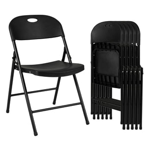 Set of 6 Foldable Plastic Chairs with Ergonomic Backrest-Black