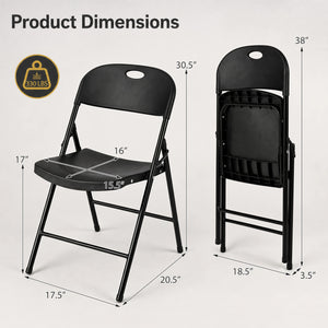 Set of 6 Foldable Plastic Chairs with Ergonomic Backrest-Black