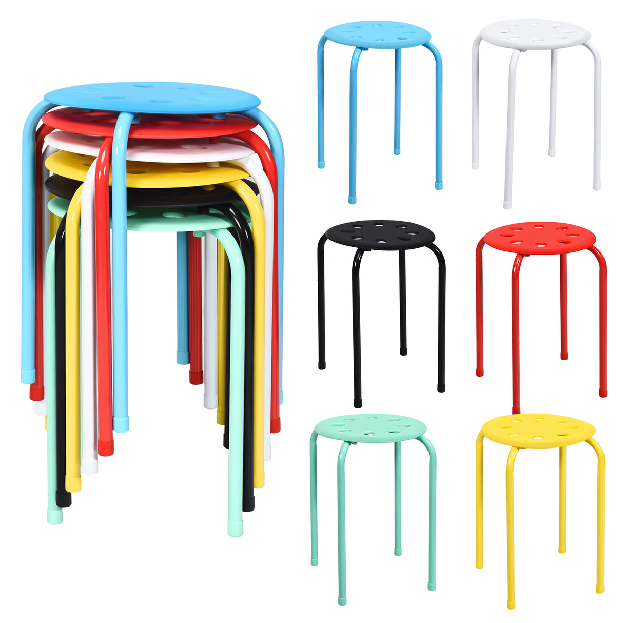 Set of 6 Portable Plastic Stack Stools-Black