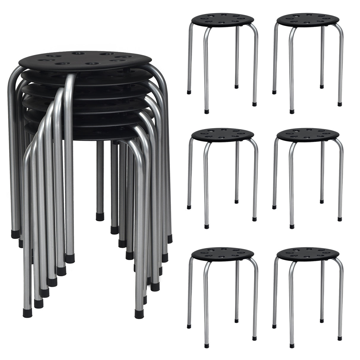 Set of 6 Portable Plastic Stack Stools-Black