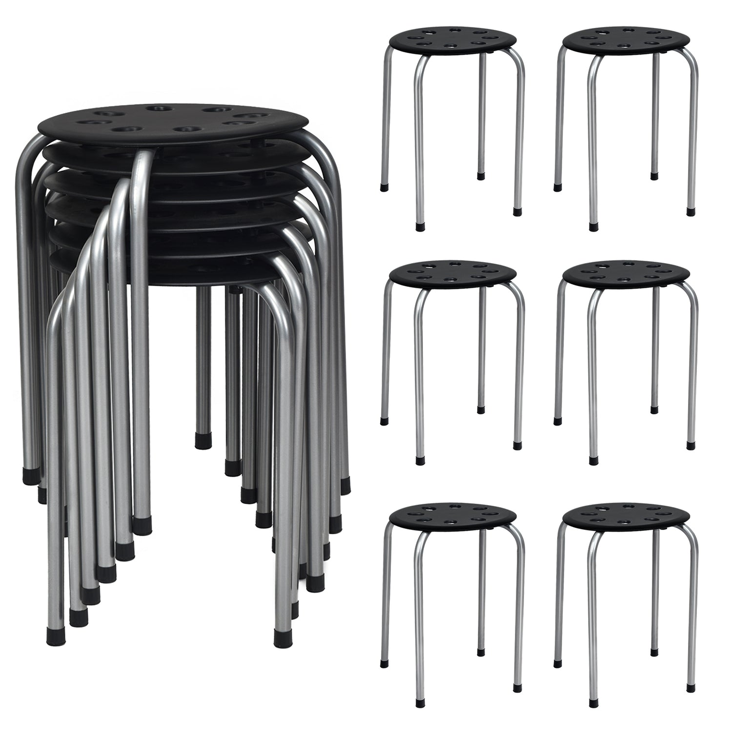 Set of 6 Portable Plastic Stack Stools-Black