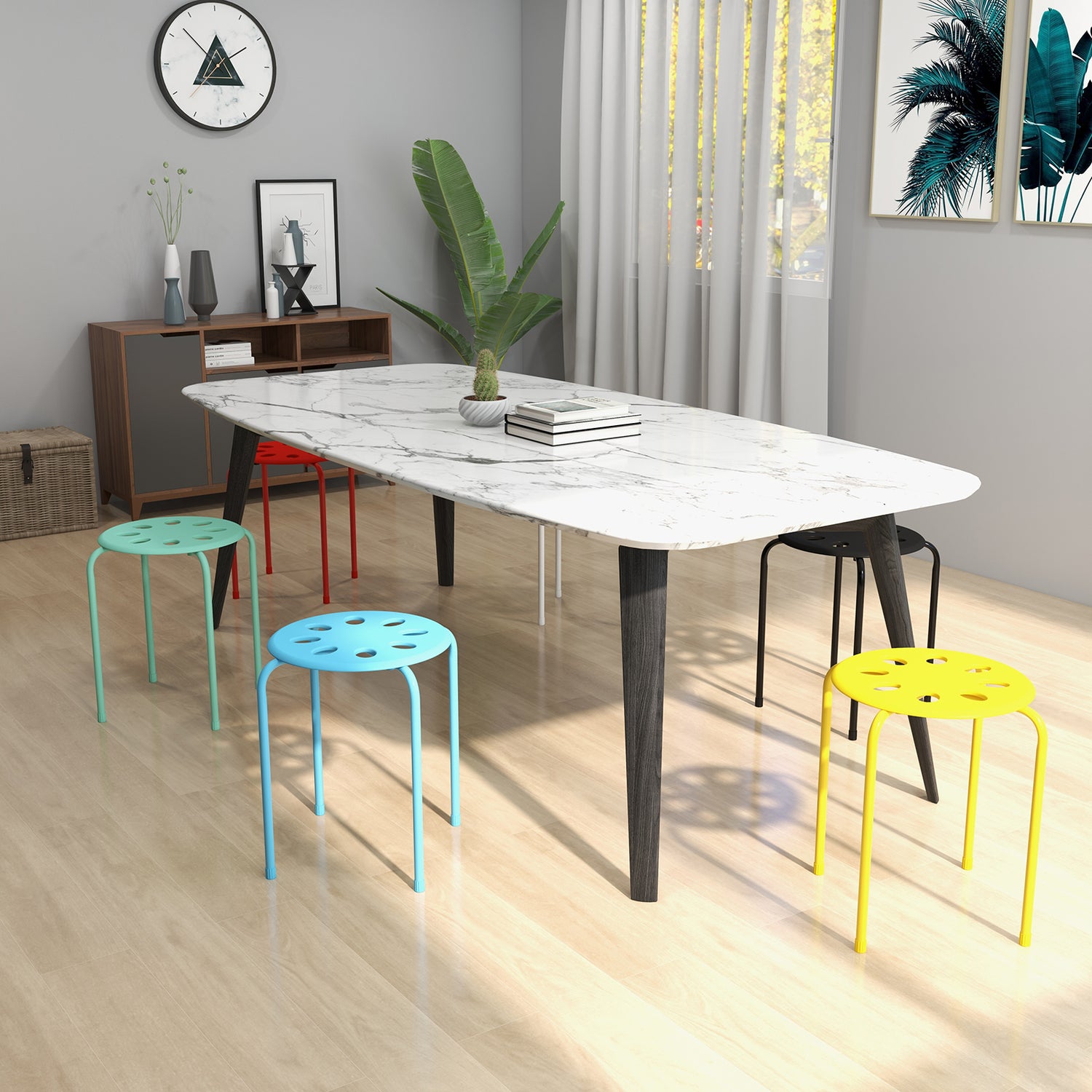 Set of 6 Portable Plastic Stack Stools-Black