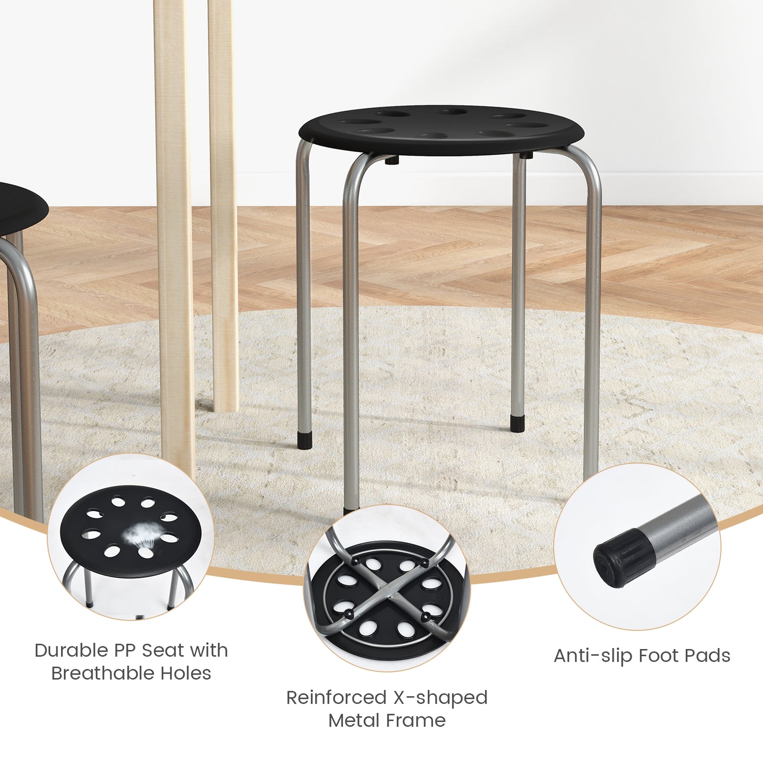 Set of 6 Portable Plastic Stack Stools-Black