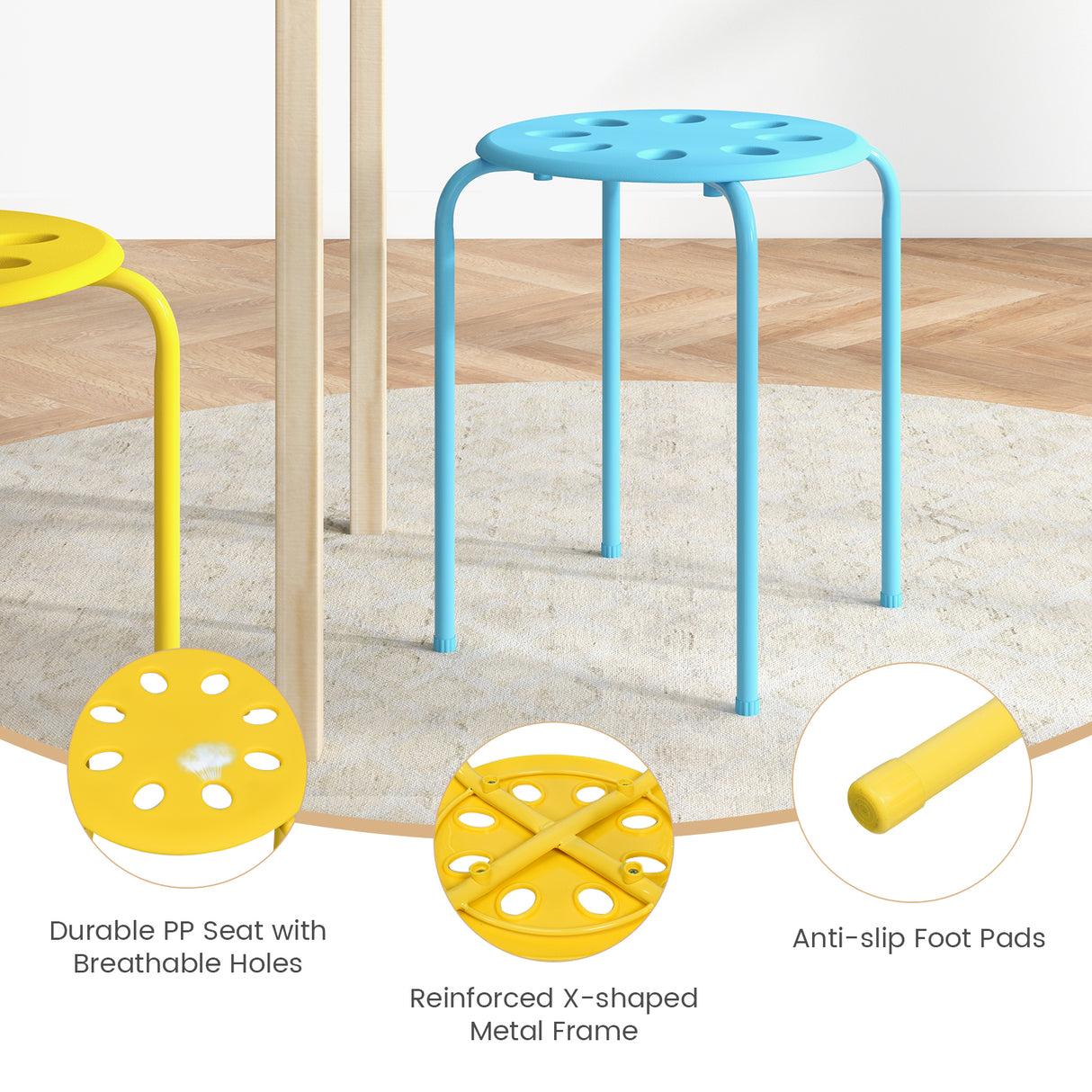 Set of 6 Portable Plastic Stack Stools-Black