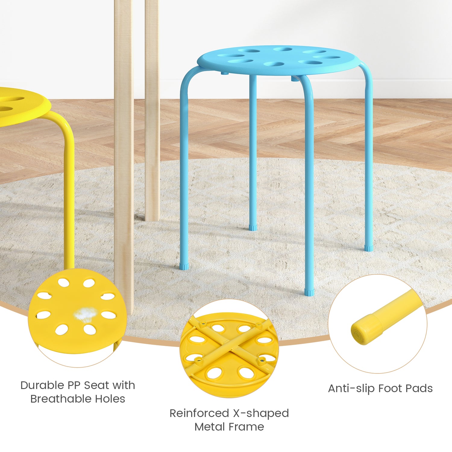 Set of 6 Portable Plastic Stack Stools-Black