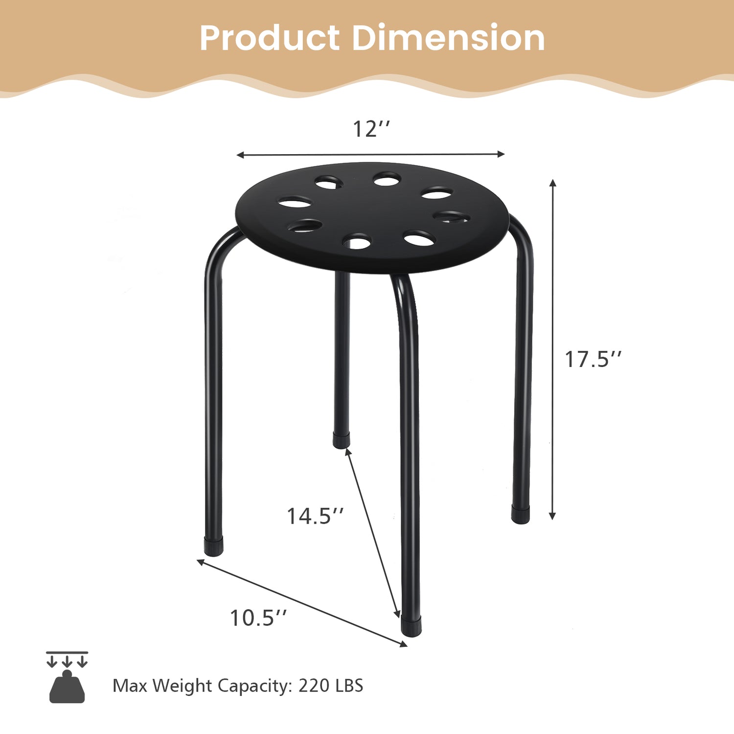 Set of 6 Portable Plastic Stack Stools-Black