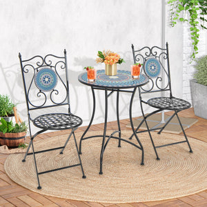 Set of 2 Mosaic Chairs for Patio Metal Folding Chairs-Multicolor
