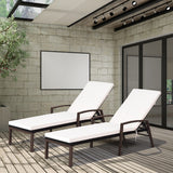 2 Pieces Patio Rattan Reclining Chaise Lounge Chair with Cushion and Armrest-Red & White