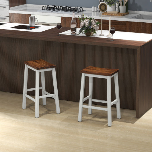 24.5-Inch Set of 2 Saddle Stools Bar Stools with Footrests for Kitchen Island-Walnut & Gray