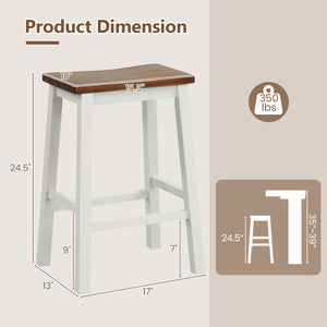 24.5-Inch Set of 2 Saddle Stools Bar Stools with Footrests for Kitchen Island-Walnut & Gray