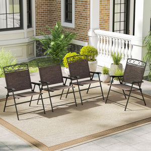 Set of 4 Patio Folding Chairs Set Dining Chairs with Armrests-Brown
