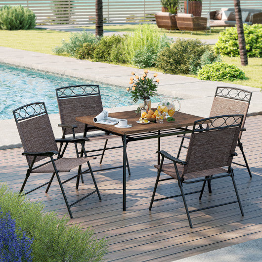 Set of 4 Patio Folding Chairs Set Dining Chairs with Armrests-Brown