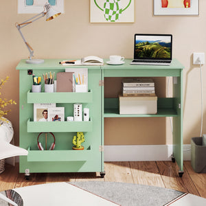 Sewing Machine Table with Charging Station and Lockable Casters-Green