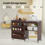 Sewing Machine Table with Charging Station and Lockable Casters-Brown