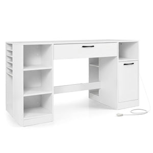 Sewing Table with Power Outlets Craft Station Desk with 2 Drawers Open Compartments-White