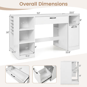Sewing Table with Power Outlets Craft Station Desk with 2 Drawers Open Compartments-White