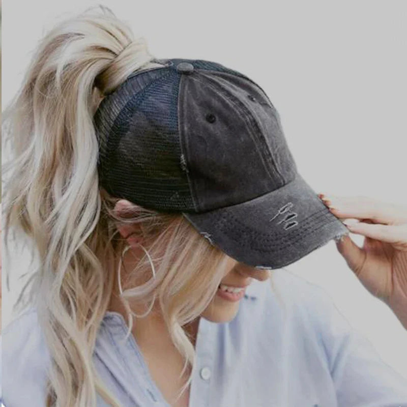 Distressed Ponytail Baseball Cap