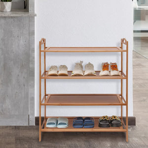 4 Tier Bamboo Shoe Rack, Shoe Shelf, Eco-Friendly Shoe Organizer, Multipurpose Open Storage Shelf, Natural Bamboo Material, Large Capacity for Family Shoes, Top Handle for Easy Move, Breathable, Mold Resistant, for Entryway L