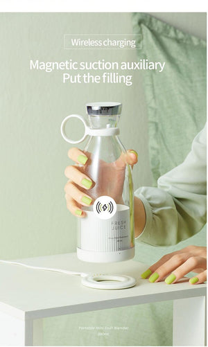 Portable Blender Juicer Bottle Mixer Electric Wireless Charge Mini Fruit Mixers Juicer Cup Blender Milkshake Juice Maker Machine Portable Mini Blender with Wireless Charging for Home, Office & Outdoor Juicer