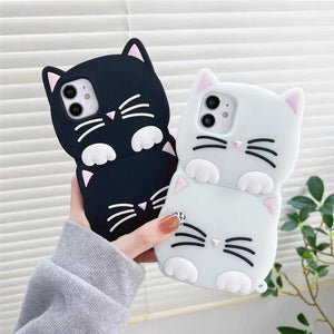 3D Cartoon Cute Cat Ear Phone Case For Iphone 12 13 11 Pro Max X Xr Xs Max 7 8 6 6s Plus Se 2020 Lucky Cat Cartoon Silicone Cat Phone Case