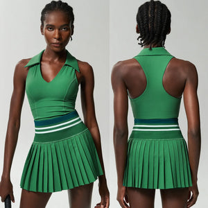 Women's Summer Two Piece Set  High Waisted Mini Skirt & Backless Sports Bra