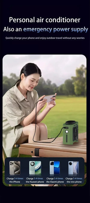 Portable Waist Fan 20000mAh Outdoor Hanging Neck Fan Rechargeable Strong Wind Waist Clip Camping Fan with Power Bank Lighting