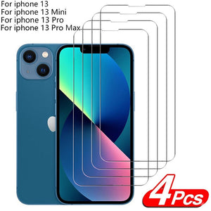 4Pcs Protective glass on For iPhone 14 13 12 11 Pro Max XS XR Mini screen protector Tempered glass For iphone 7 8 14 Plus glass Clear Screen Protector Guard Anti Scratch Screen Protector For iPhone